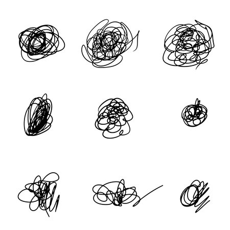 Hand drawn scribble set. Vector illustration. Black and white.