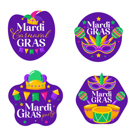 Mardi Gras carnival badge set. Flat style vector illustration.のイラスト素材