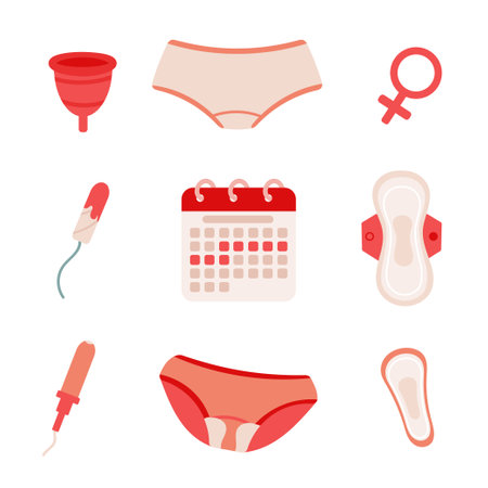 Menstrual cycle icons set. Flat illustration of feminine cycle vector icons for web designのイラスト素材