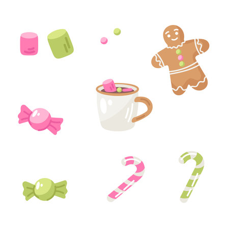 Set of candies and gingerbread man icons. Vector illustration.のイラスト素材