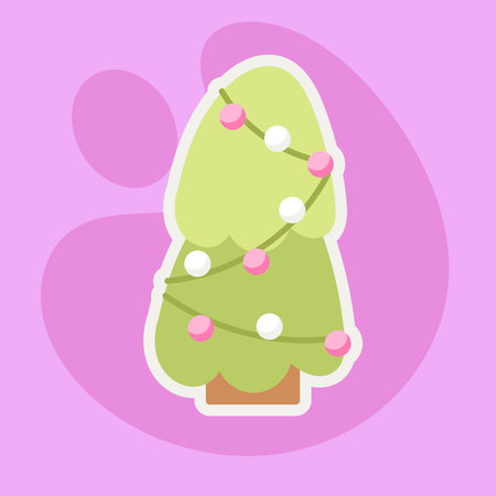 Christmas tree vector illustration in flat style. Christmas tree on pink background.のイラスト素材