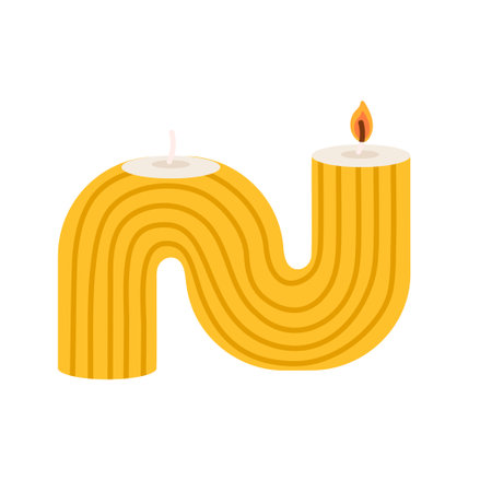 Letter N of the English alphabet with a burning candle. Vector illustrationのイラスト素材