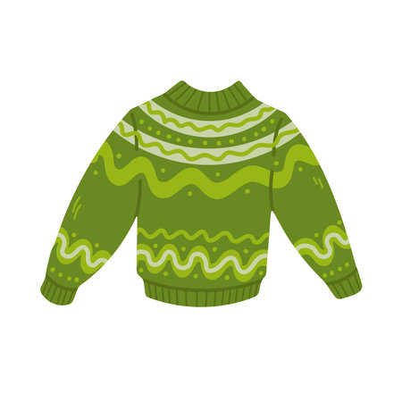 Green knitted sweater with a pattern on a white background. Vector illustrationのイラスト素材