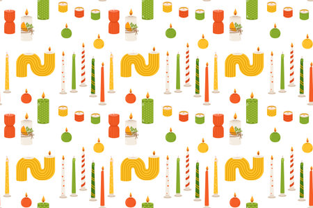 Seamless pattern with candles on a white background. Vector illustration.のイラスト素材