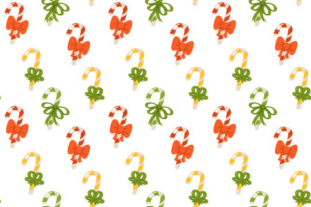 Seamless pattern with candy canes and bowのイラスト素材