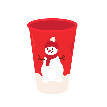Snowman in a red glass. Vector illustration on white background.のイラスト素材