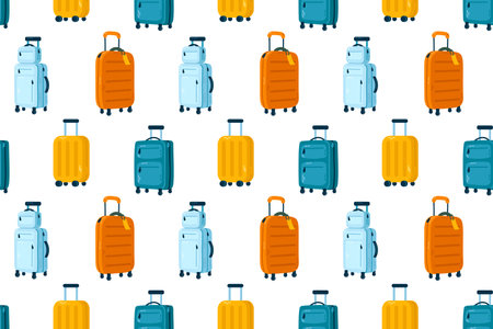 Seamless pattern with blue and orange travel suitcases. Vector illustration.のイラスト素材