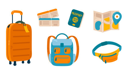 Set of travel and tourism icons. Vector illustration in cartoon style.のイラスト素材