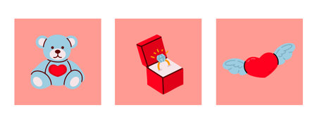 Set of Valentines day icons. Vector illustration in flat style.のイラスト素材