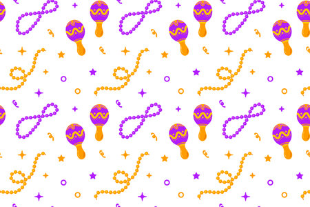 Seamless pattern with maracas and beads for Carnival. Vector illustration.のイラスト素材