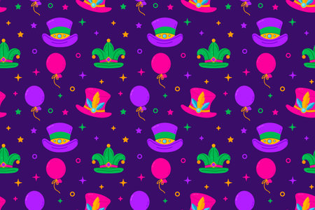 Seamless pattern with carnival hats and balloons. Vector illustrationのイラスト素材