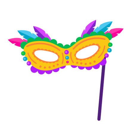 Mardi gras mask with feathers isolated on white background. Vector illustration.のイラスト素材