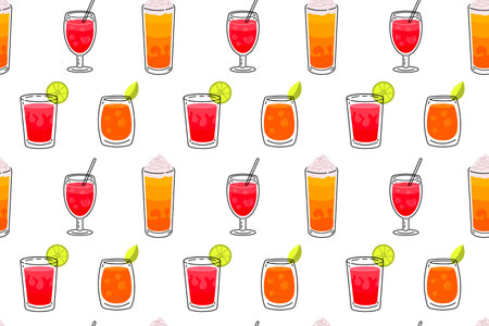 Seamless pattern with cocktails. Vector illustration in cartoon style.のイラスト素材