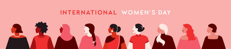 International Women's Day banner. Flat style vector illustration. Group of diverse women.のイラスト素材