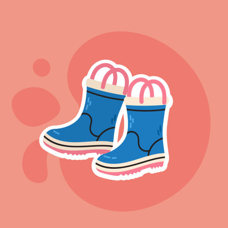 Children's rubber boots. Vector illustration in a flat style. Isolated on a pink background.のイラスト素材