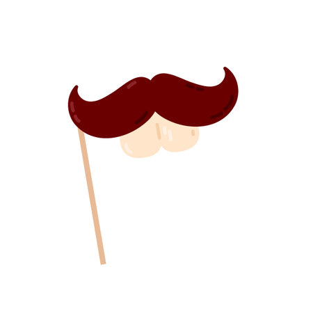 A black fake mustache on a wooden stick, great for disguises and joke propsのイラスト素材
