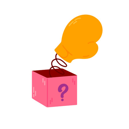 A small pink surprise box with an orange boxing glove popping out, symbolizing a prankのイラスト素材