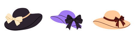 Women's hat with a bow. Vector illustration on a white background.のイラスト素材