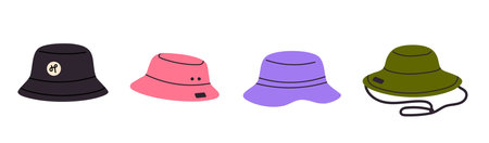 Set of hats. Vector illustration in flat style. Isolated on white background.のイラスト素材