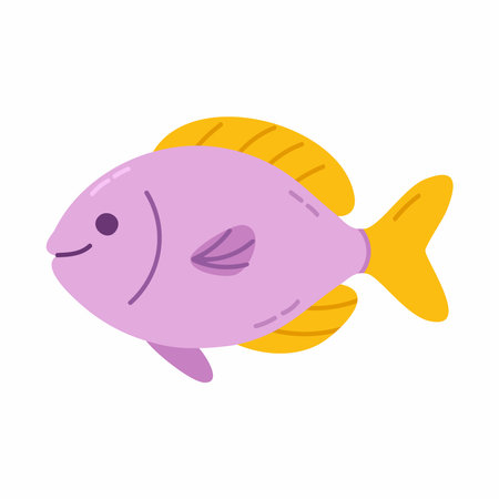 Colorful fish illustration with purple body and yellow fins, ideal for children's ocean-themed materialsのイラスト素材