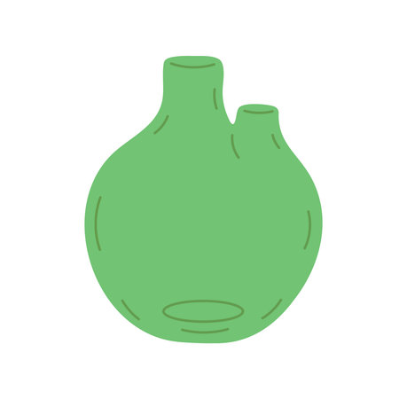 Rounded green vase with two narrow spouts and organic shapeのイラスト素材