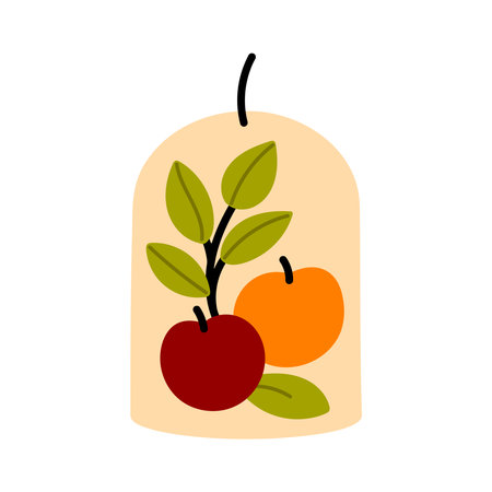 Decorative arched candle with red apple, orange fruit and green leavesのイラスト素材