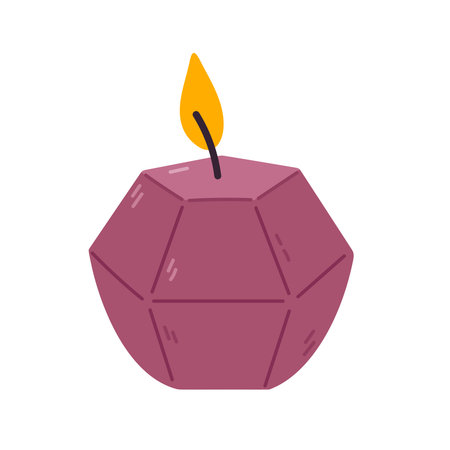 Geometric purple candle with flame on white backgroundのイラスト素材