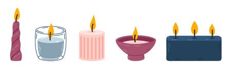 Modern collection of decorative wax candles in various abstract and sculpted formsのイラスト素材