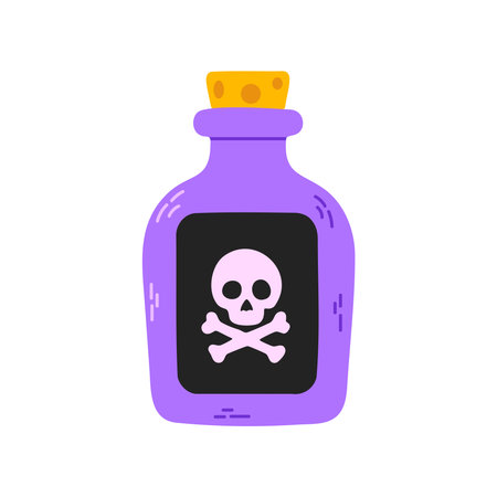 Purple poison bottle with yellow cap and skull icon for halloween designのイラスト素材