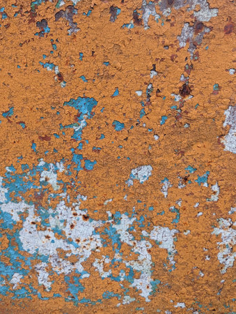 background, texture of peeling paint on a painted metal, grungeの写真素材