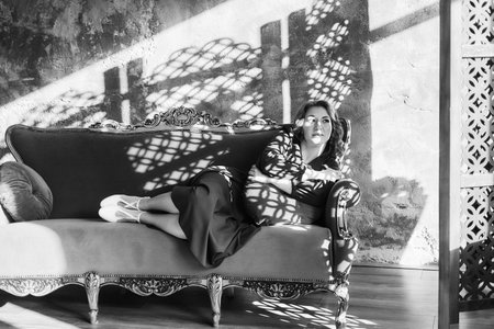 middle-aged woman in retro clothes