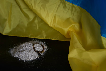 funeral of Ukrainian, photo frame, ashes, holy bible and spiritual braceletの写真素材