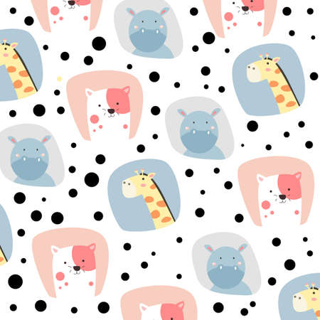 Vector illustration of cute animal seamless pattern, zebra, hippopotamus, cat. High quality vector design.
Suitable for all kinds of products, prints, fabrics, backgrounds etc.のイラスト素材