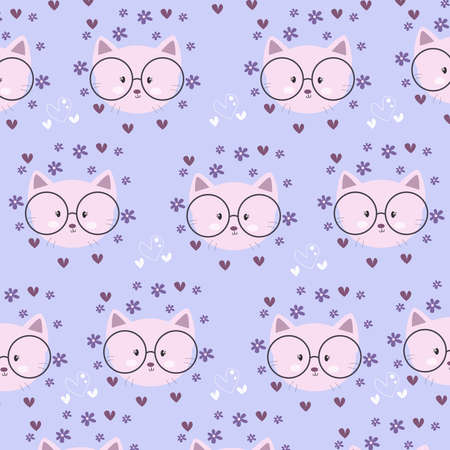 Vector illustration of purple cute cat seamless pattern. high quality vector design. easy to edit.&#xA;Suitable for all kinds of products, prints, fabrics, backgrounds etc.のイラスト素材