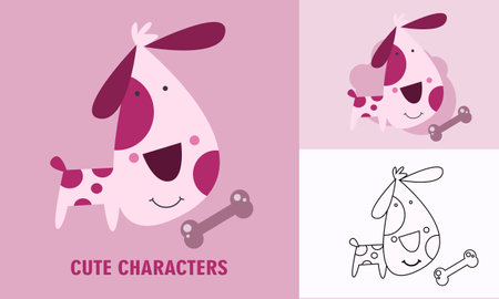 Coloring cute animals for kids with dog outlineのイラスト素材