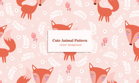 Fox mammal animal seamless pattern background in forestのイラスト素材