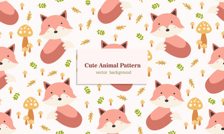 Fox mammal animal seamless pattern background in forestのイラスト素材