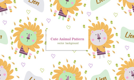 Lion animal seamless pattern background in jungleのイラスト素材