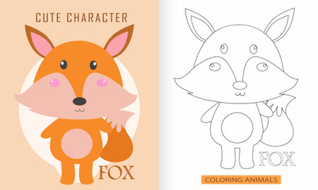 Animal character coloring book for cute foxのイラスト素材