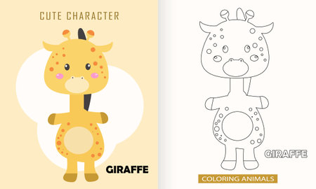 Animal character coloring book for cute giraffeのイラスト素材