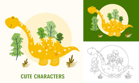 Animal character coloring book for cute Dinosaursのイラスト素材