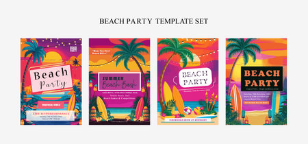 Beach Party Template set with a tropical themeのイラスト素材