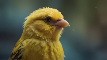 A close-up shot of a vibrant yellow canary, showcasing its detailed feathers and bright plumage. The bird's serene expression adds to the image's captivating beauty.の素材