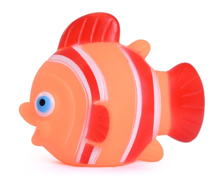 Orange rubber fish toy for bathtubの写真素材