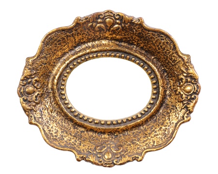 Vintage gold picture frame isolated on whiteの写真素材
