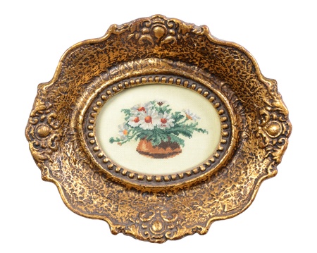 Vintage gold picture frame isolated on whiteの写真素材