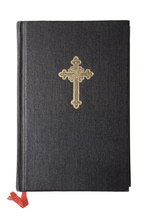 Holy Bible and wooden cross on white backgroundの写真素材