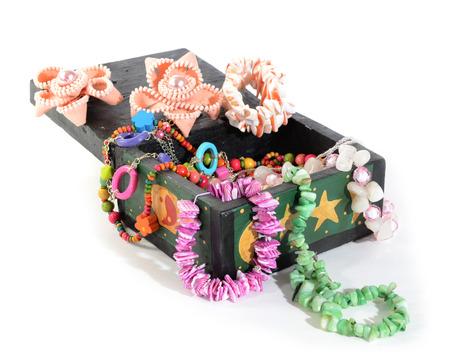 jewelry box with jewelry - Treasure of pearls on whiteの写真素材