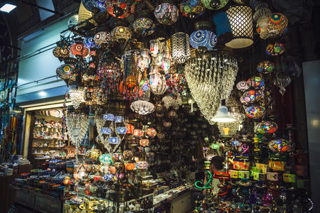 ISTANBUL, TURKEY - 06 MAY 2016: Turkish lanterns on the Grand Bazaar in Istanbul.のeditorial素材