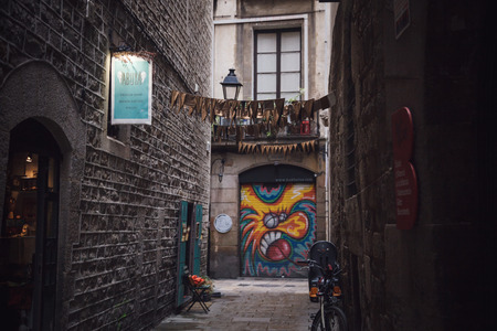BARCELONA, SPAIN - APRIL 22, 2016: Tourists are walking in the streets of Barcelonaのeditorial素材